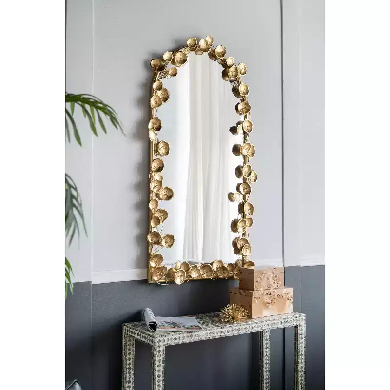 51.5*29IN Arched Full Length Mirror with Golden Leaf Accents, Decorative Wall Mirror, Body Mirror for Makeup Room, Clothing Store, Gold