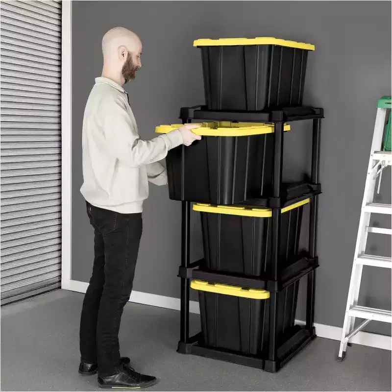 4-Tier Tote Rack Organizer with 4 x 27-Gallon Industrial Storage Totes