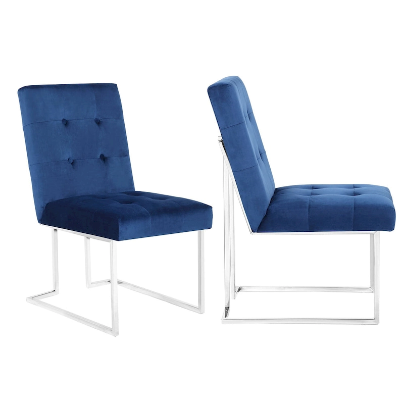 Home Beyond Velvet Upholstered Dining Side Chairs Set of 2, Navy Blue