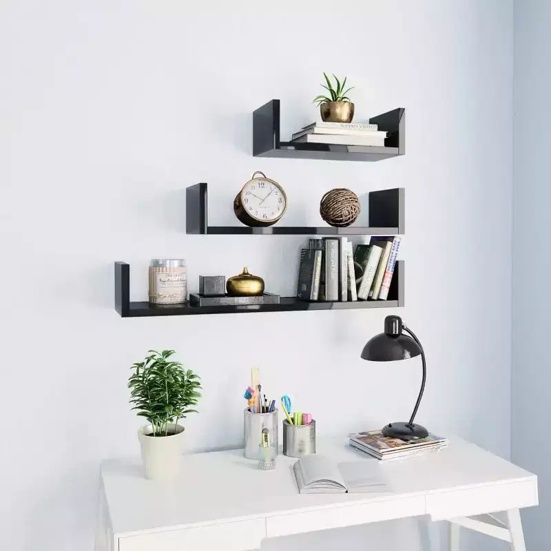 Shelf Black Engineered wood Large Wall-mounted