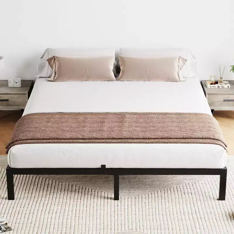 Heavy Duty Platform Metal Bed Frame, No Box Spring Needed, Metal Slats, Under Bed Storage, Black