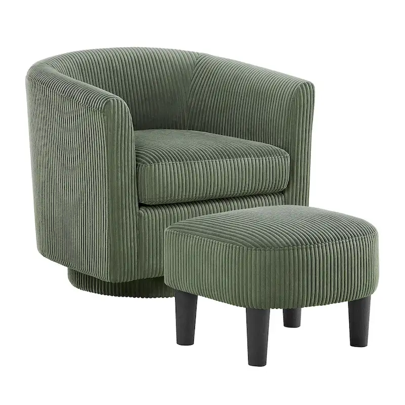 Green 26.38 Upholstered 360 Swivel Arm Chair with Ottoman