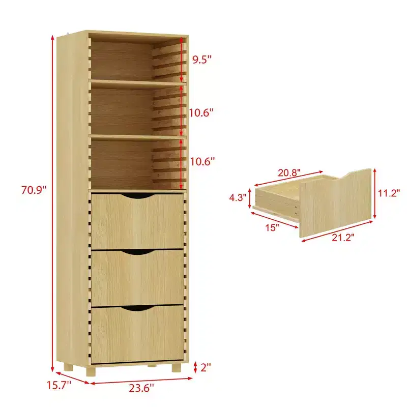 Famapy Adjustable Solid Wooden Display Cabinet Storage Cabinet - Multi - Shelf Organizer with Drawers for Home Office & Living Spaces Corner Cabinet