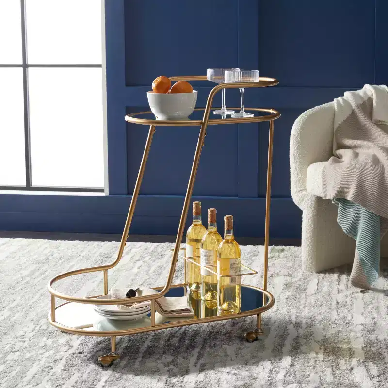 2-Tier Oval Bar Cart with Mirrored Shelves and Gold-Tone Frame