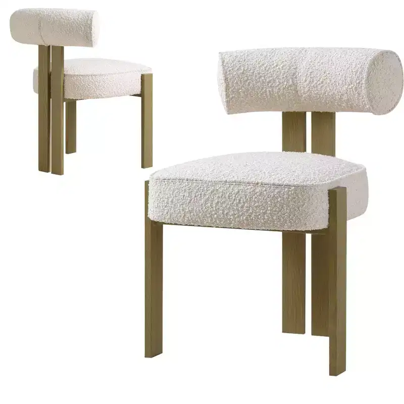 Set of 2 Modern Boucle Accent Dining Chairs | Ergonomic Curved Back, Plush Upholstered Seat & Sturdy Rubber Wood Legs for Dining Room, Kitchen