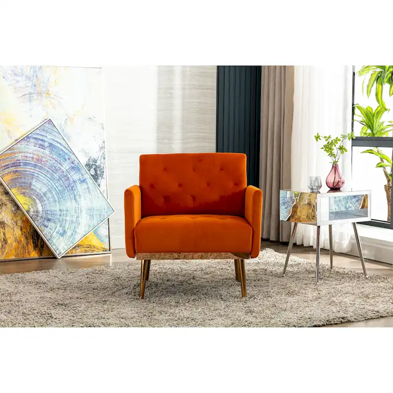 Velvet Upholstered Tufted Accent Chair With Golden feet