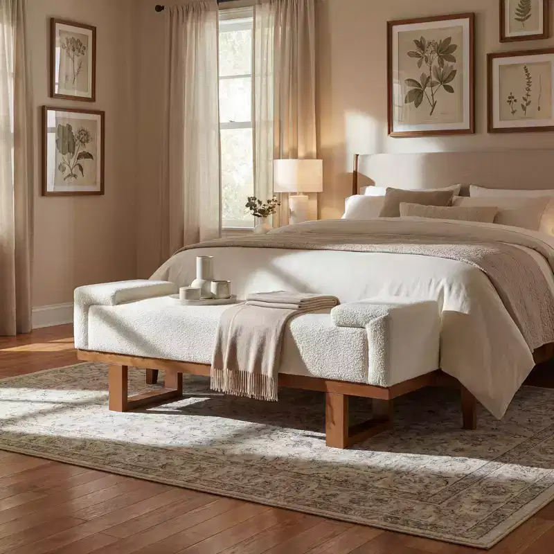 Christopher Knight Home Paulina Modern Rubberwood Boucle Upholstered Bench