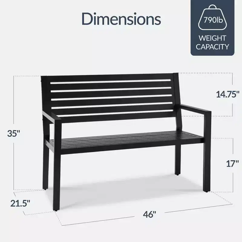 Best Choice Products Outdoor Metal Bench Patio Garden Bench, 790lb Capacity, Steel Slatted Seat with Armrests