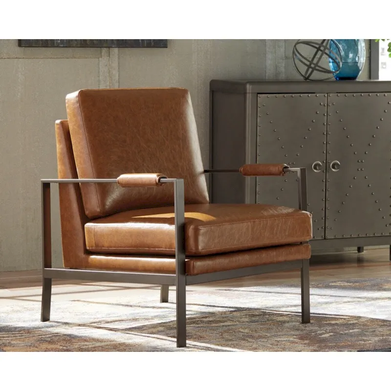 Contemporary Brown Faux Leather Accent Chair