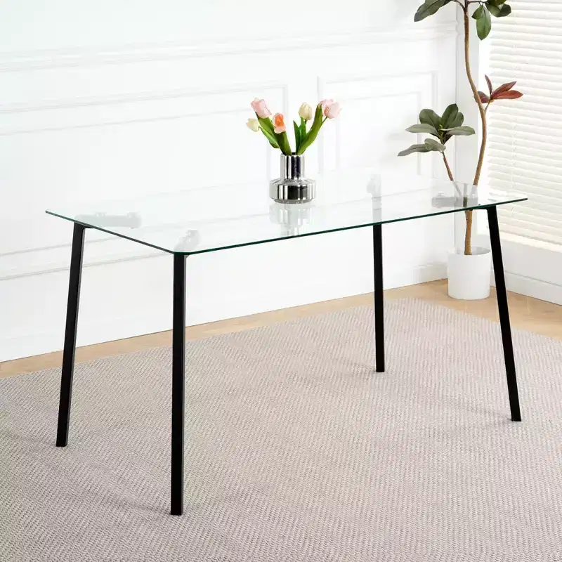 Okak Modern Dining Table Rectangle Glass Dining Table for Kitchen Living Room, Dining Room