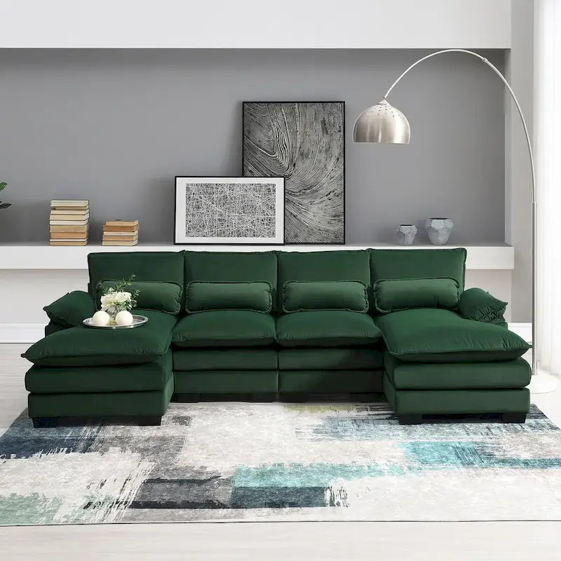 6-seat Upholstered Symmetrical Sofa Furniture U-shaped Sectional Sofa with Waist Pillows