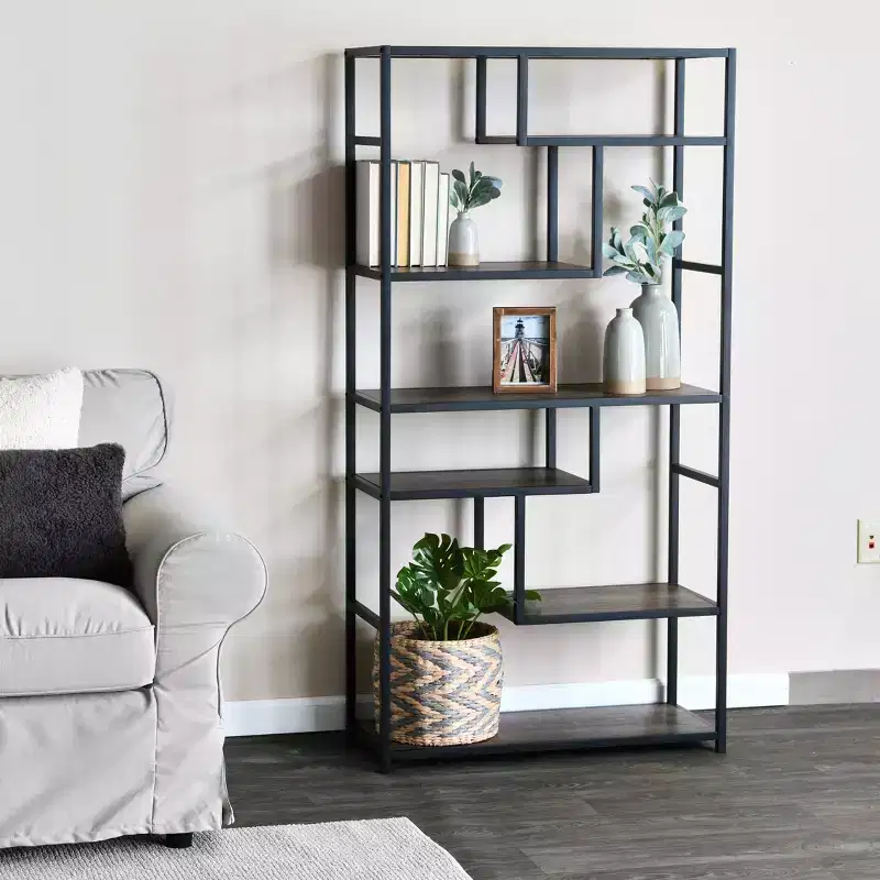 Tall 6-Shelf Open Storage Bookshelf, Industrial Style