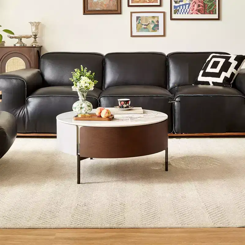 31.5 Round Center Table Sintered Stone Top with Storage for Living Room