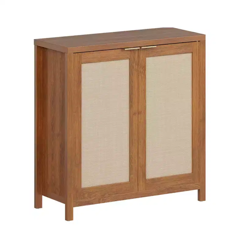 34 Rattan Sideboard Buffet Cabinet w/Adjustable Shelves, Freestanding Storage Console Table for Dining Room, Kitchen, Hallway, Boho Decor