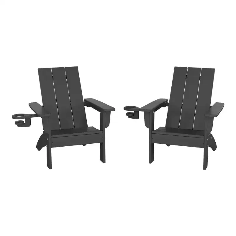 WestinTrends Ashore Kids Outdoor HDPE Plastic Modern Adirondack Patio Chairs with Cup Holders (Set of 2)