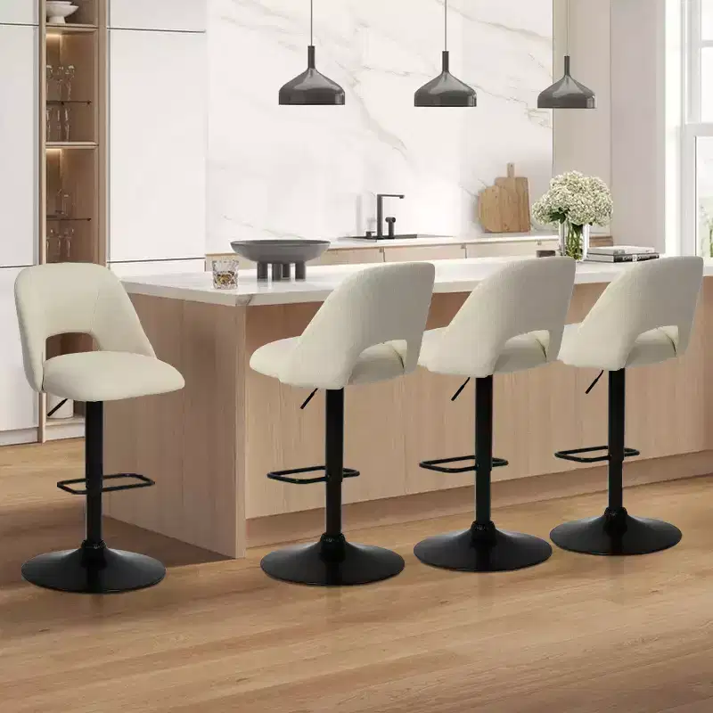Set of 2 Adjustable Swivel Bar Stools, 24–32 Inch Height, Upholstered Counter Stools with Back and Black Base