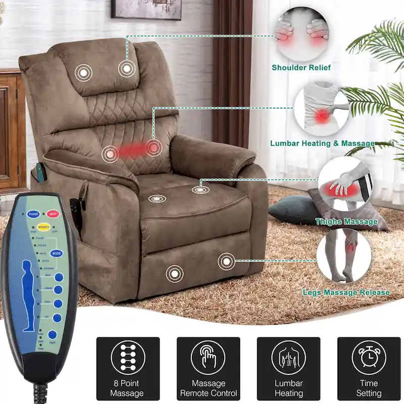 35.5W Dual Electric Power Lift Recliner,Massage&Heat,180 degrees