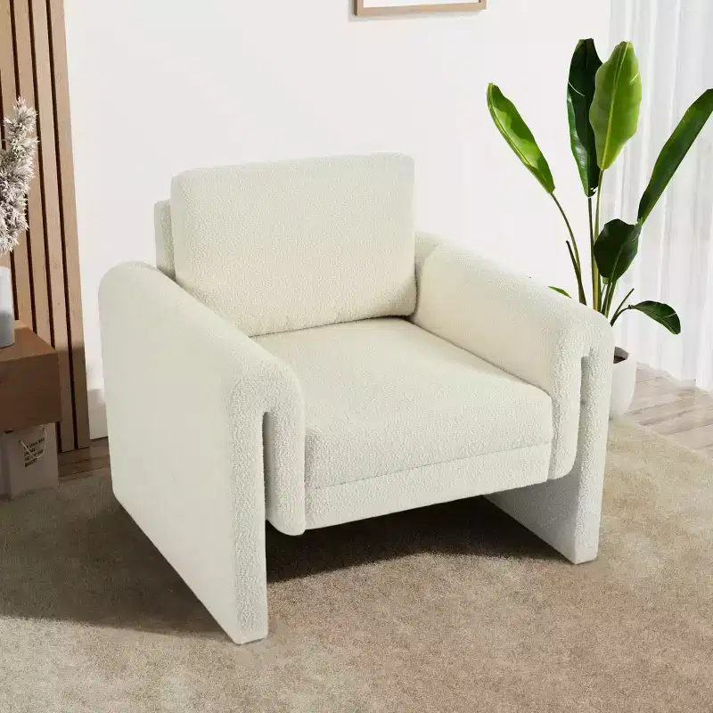 Accent Chairs for Bedroom, Modern Boucle Upholstered Accent Chair, Sturdy Support and Luxurious Comfort, Ivory