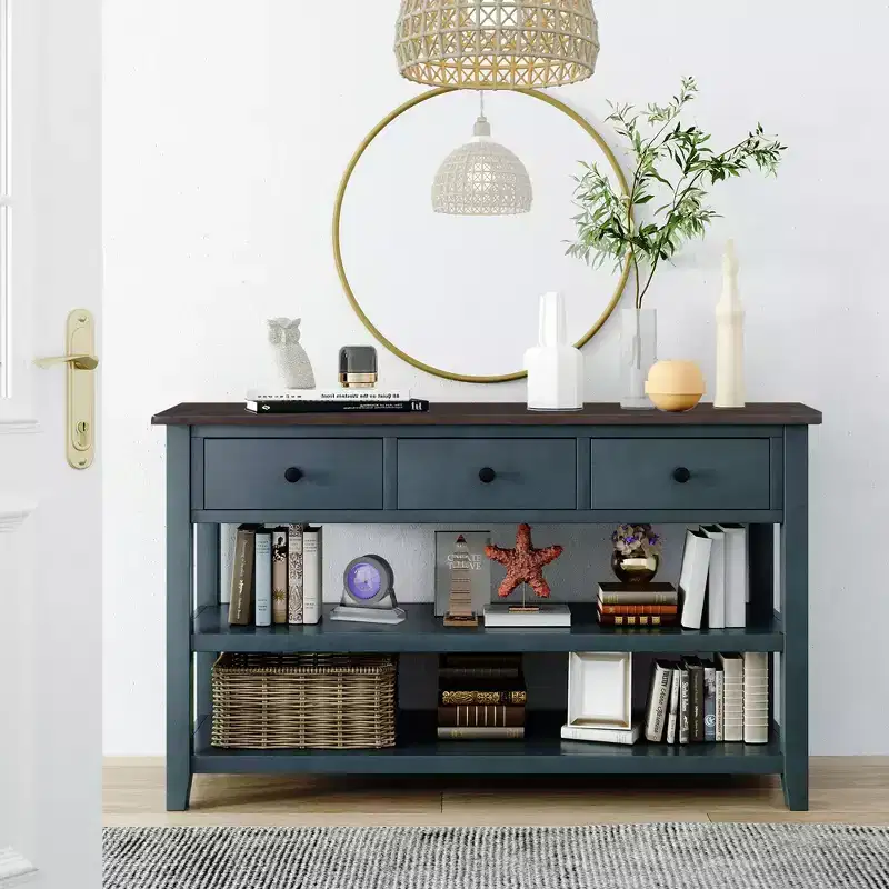 Whisen Modern Design Console Table with 3 Drawers and 2 Open Shelves