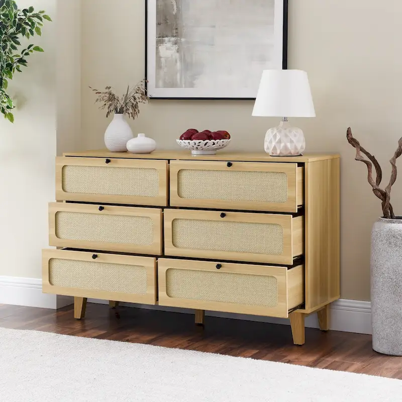 wooden antique six-drawer dresser