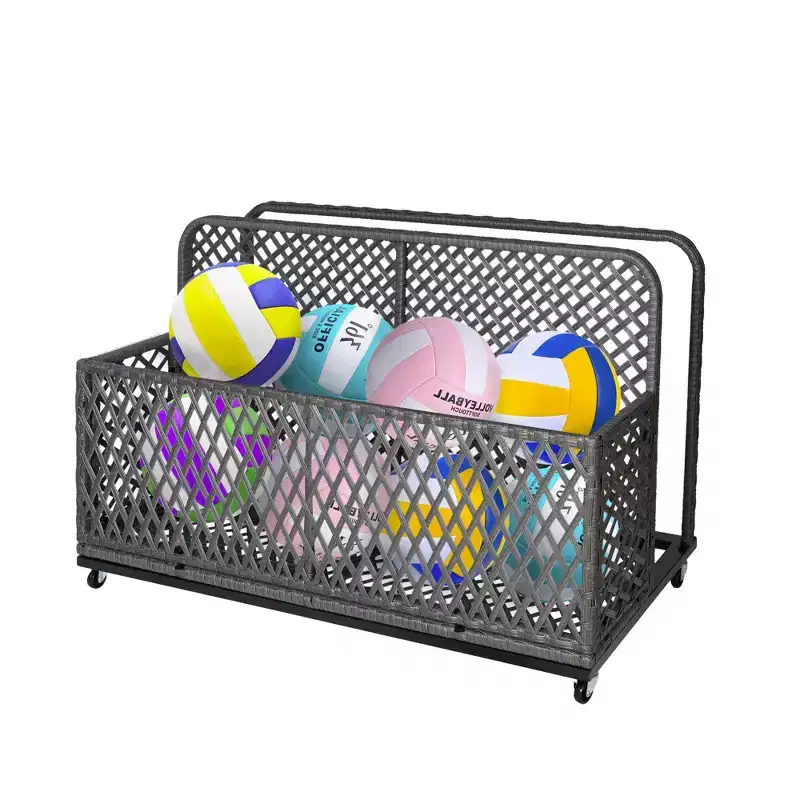 Patio Wicker Pool Float Storage with Wheels  Outdoor Rolling PE Rattan Caddy, Includes Compartment & Basket for Pool, Garden, Deck