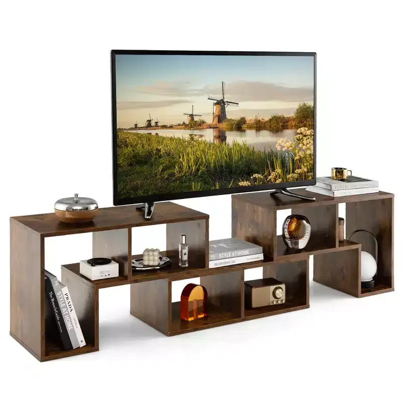 Costway 3 Pieces TV Console Stand Modern Entertainment Center Storage Bookcase Brown/White/Black