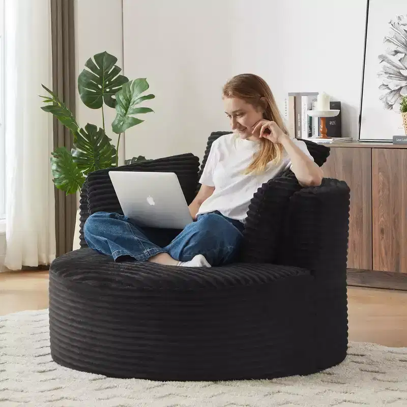 Modern Corduroy Round Accent Chair with Cushioned Backrest,Small Leisure Chair Single Sofa for Living Room,Office,Apartment
