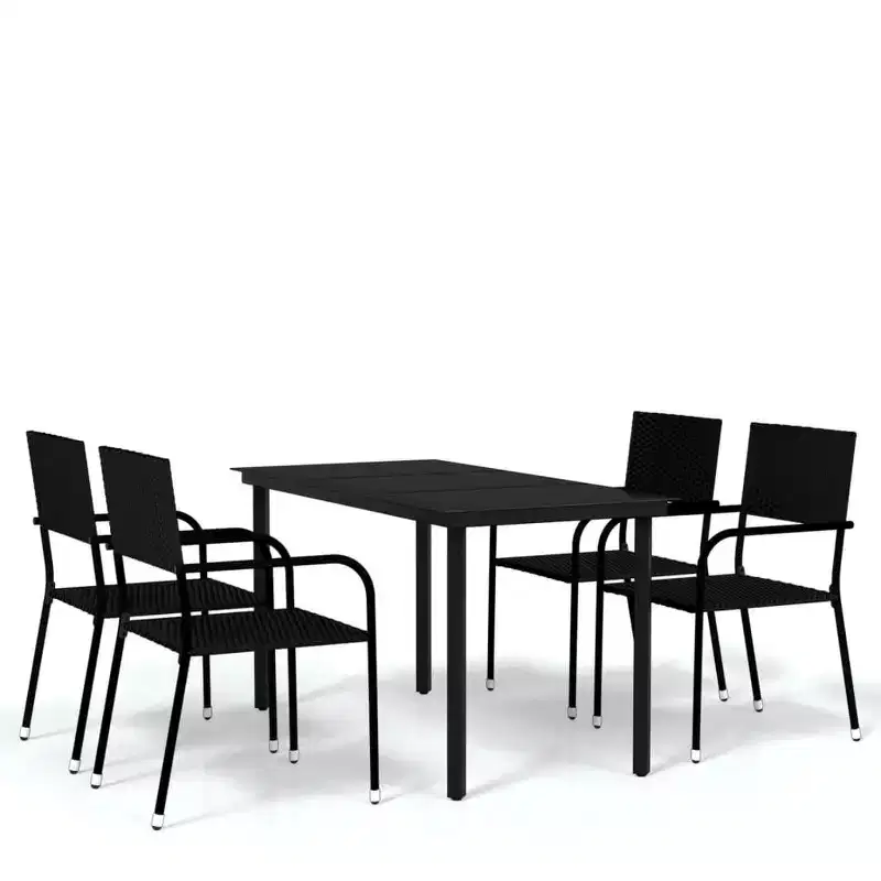 vidaXL Garden Dining Set Black Steel, PE Rattan Standard Stackable - 55.1 Table Length Black 4 Items
