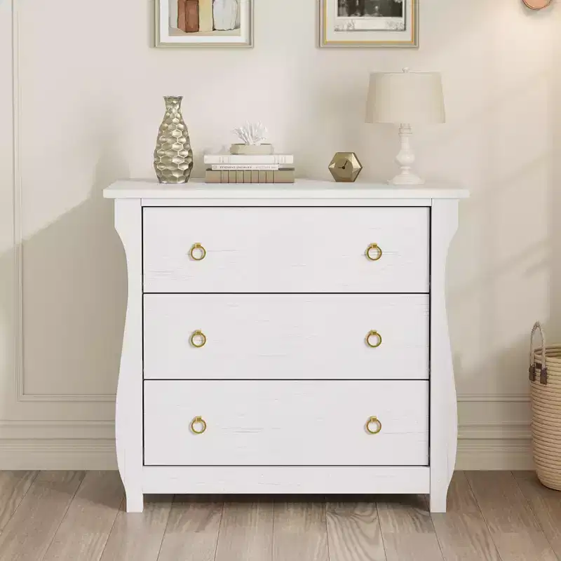 Garvee White 3 Drawer Dresser, Mid-Century Nightstand 3 Chest of Drawers with Curved Leg Bedside End Table for Living Room Bedroom Entryway Nursery
