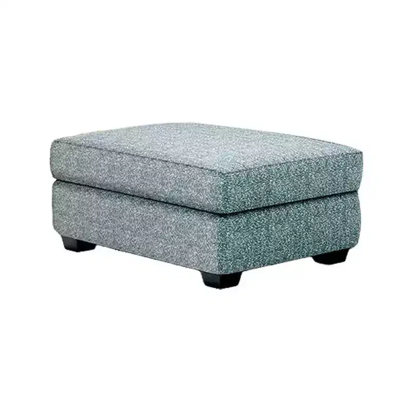 Ottoman, Teal Blue Polyester Cushioned Top, Black Wood, 40 Inch