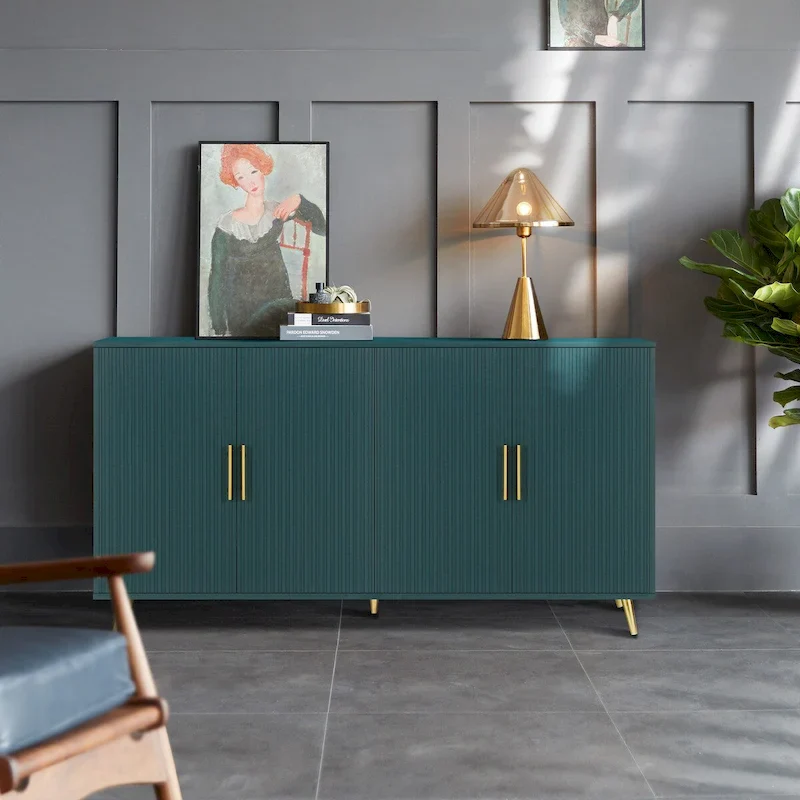 4-Door Storage Sideboard Cabinet with Vertical Line Doors