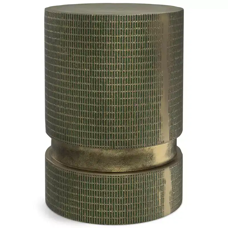 Modern Industrial 13 inch Wide Cast Aluminum Side Table in Light Green Patina, Fully Assembled