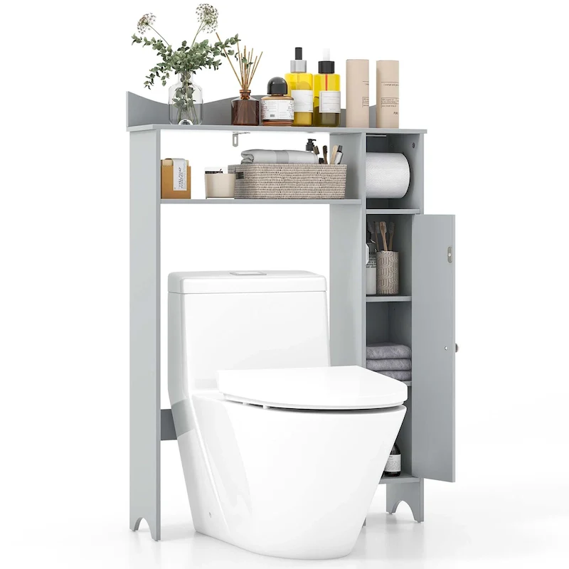 Over-the-Toilet Storage Cabinet with Toilet Paper Holder, Freestanding Bathroom Space Saver Organizer