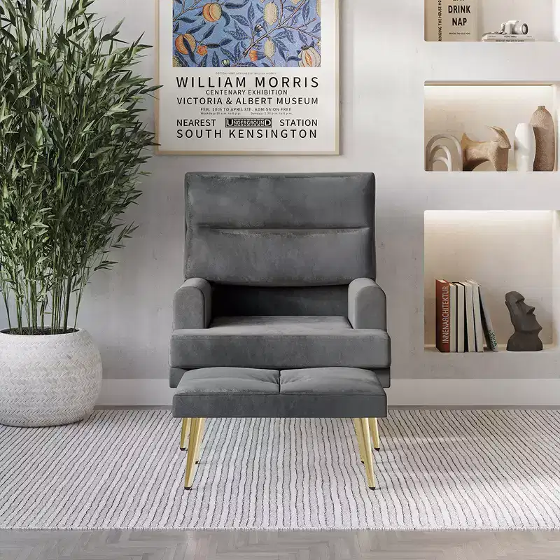 ChaletPosh Accent Chair with Ottoman in Velvet