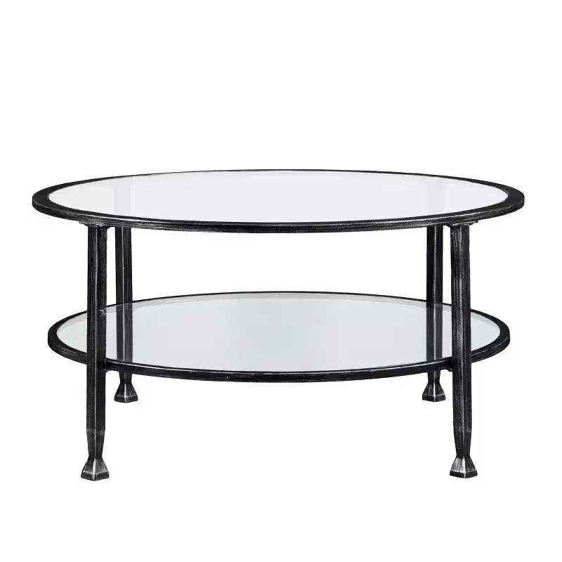 Jaymes Metal/Glass Round Cocktail Table - Black - SEI