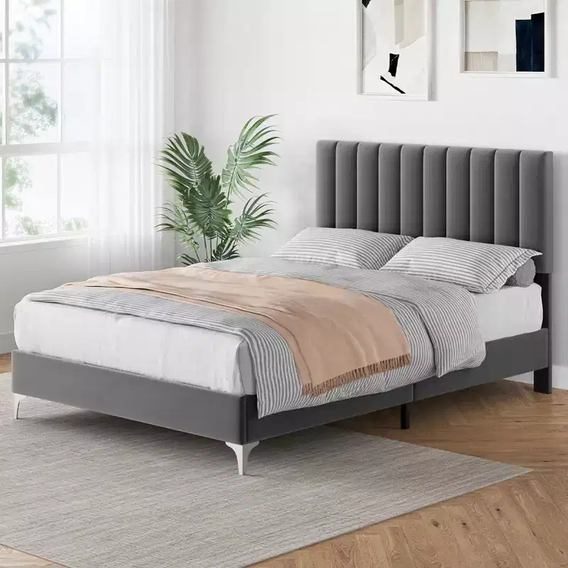 CuisinSmart Bed Frame, Upholstered Platform Bed Frame with Adjustable Headboard, No Box Spring Needed, Easy Assembly, 1200LBS Weight Capacity