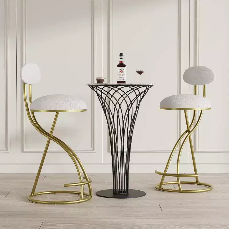 Round Bar Stools Modern Velvet Upholstered Counter Chair for Dining Room