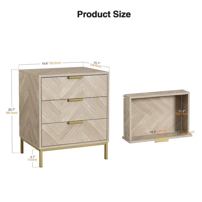 Anmytek Modern 3 Drawer Wood Grain Nightstand Bedside Table with Storage for Bedroom Living Room