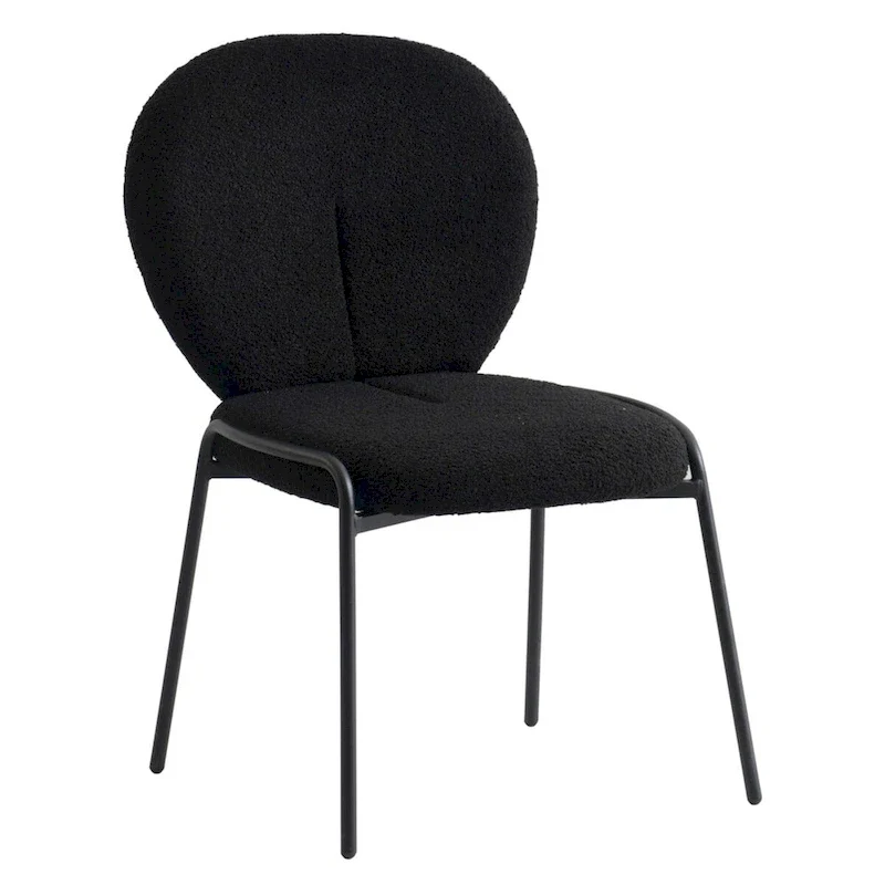 Boucle Dining Side Chair in Black Iron Frame
