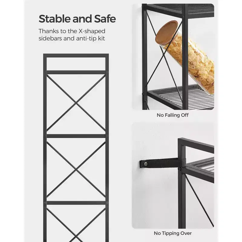 SONGMICS 4-Tier Metal Storage Rack, Shelving Unit with X Side Frames, Dense Mesh, 12.6 x 31.5 x 44.3 Inches, Industrial Style, Ink Black