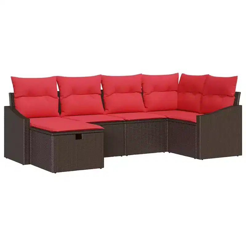 vidaXL Garden Sofa Set with Cushion 6 pcs Brown Poly rattan