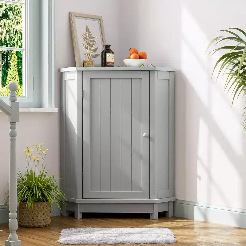 Okak Corner Bathroom Storage Cabinet with 3 Adjustable Shelves, Freestanding Storage Cabinet, Corner Bathroom Organizer