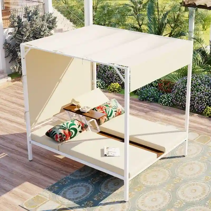 Adjustable Outdoor Patio Two Person Sunbed Daybed with Cushions