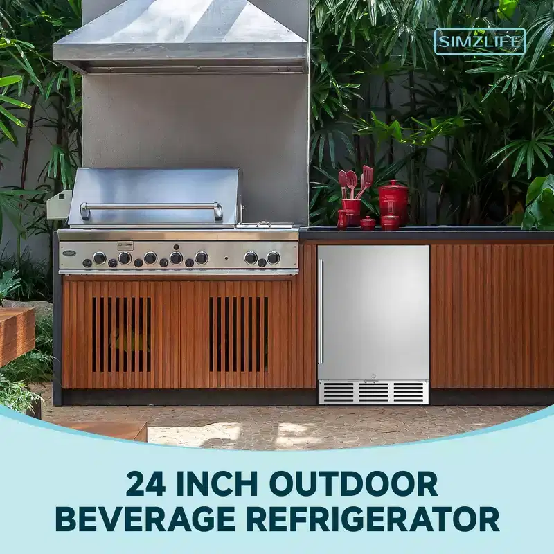 Simzlife 5 cu. ft./180 Cans Mini Beverage Refrigerator Built in, Undercounter Fridge, Removable Shelves & LED Light, Stainless Steel, Silver