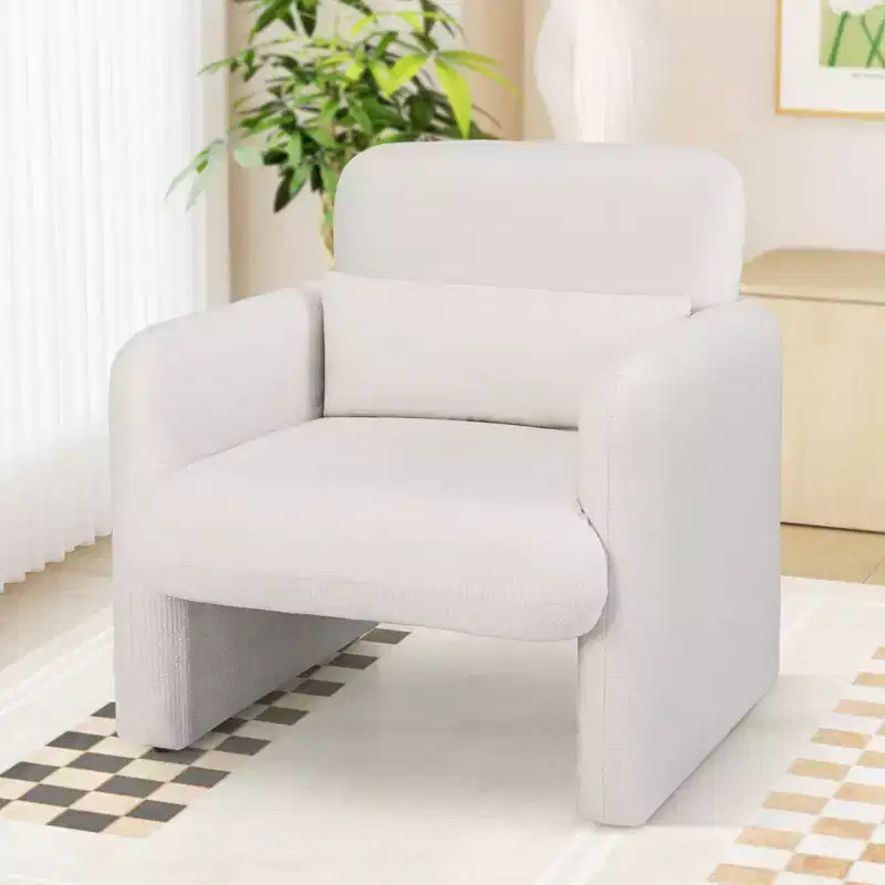 Chenille Accent Chair with Removable Lumbar Pillow, Thick Seat Cushion and Armrests