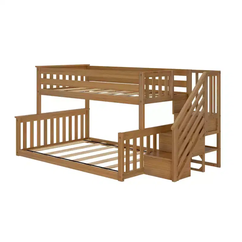 Max & Lily Wooden Twin over Full Low Bunk Bed for Kids with Staircase