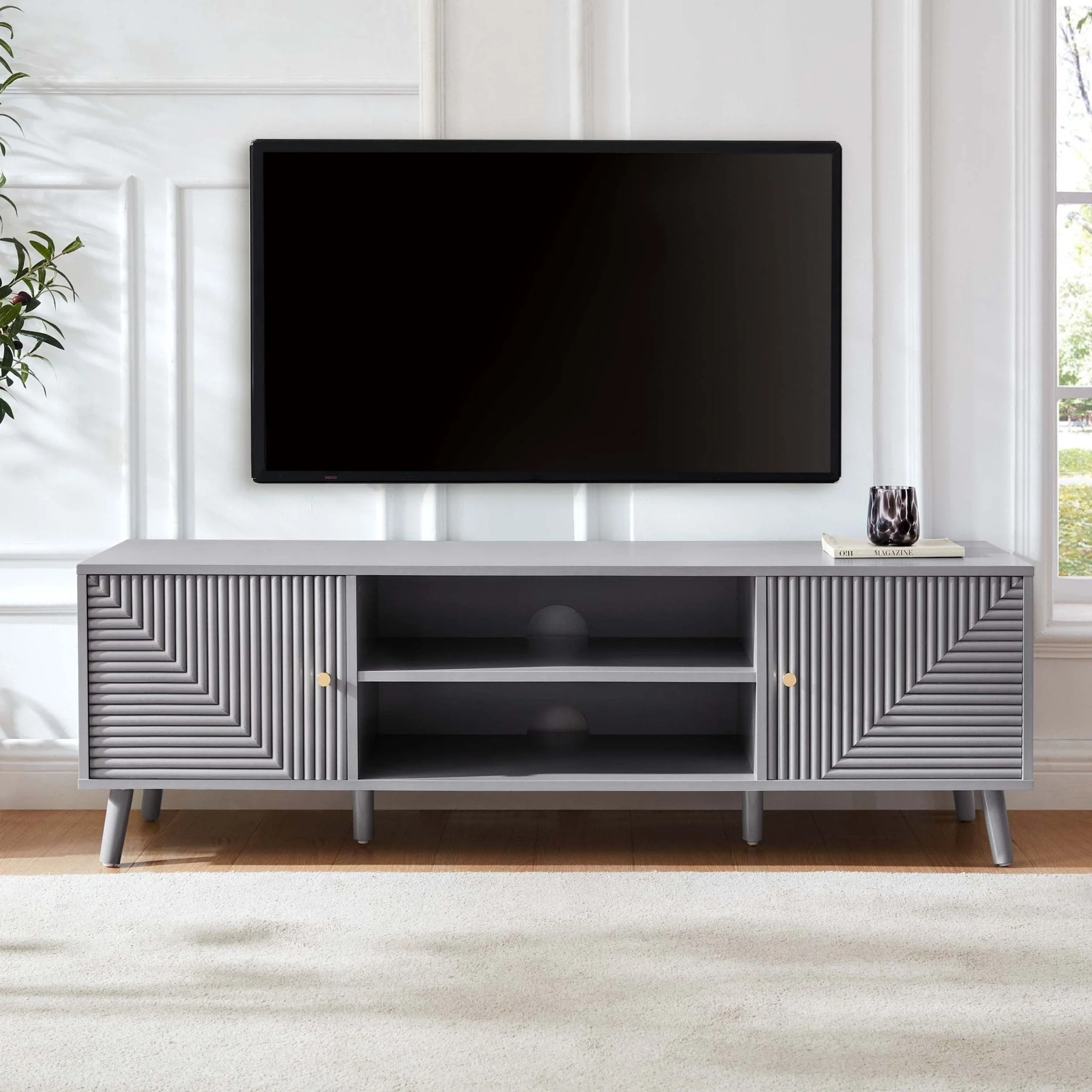Minimalist Light Grey TV Unit with Drawer Storage for TVs up to 60 Inch for Living Room