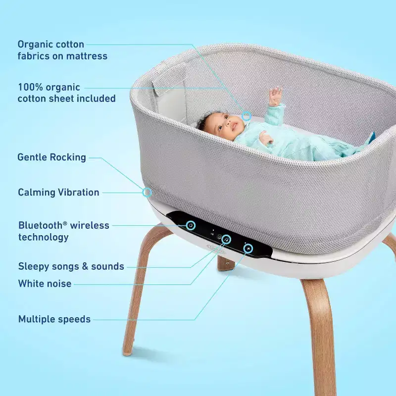 Graco SmartSense Soothing Baby Bassinet - Luna: Canopy, Rocking Base, Folds for Easy Transport and Storage