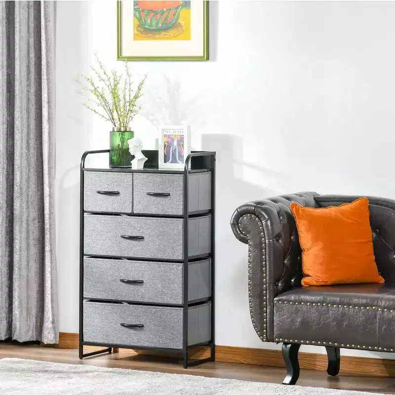 HOMCOM 5-Drawer Fabric Dresser Tower, 4-Tier Storage Organizer with Steel Frame for Hallway, Bedroom and Closet