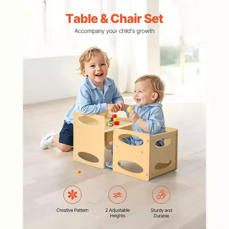 Montessori Weaning Table and Chair Set for Toddlers Ages 1-5 Square Natural Wood